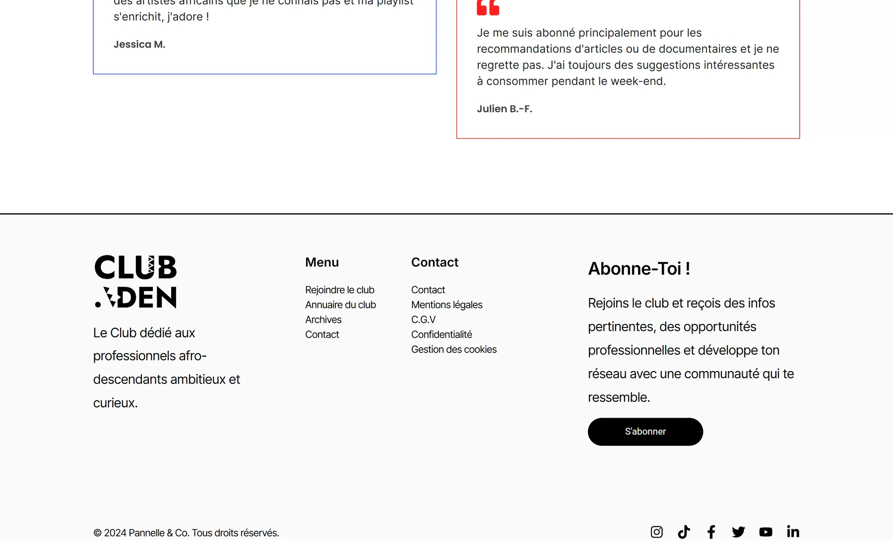 Ancien pied de page : menu, contact, inscription à la newsletter gratuite.