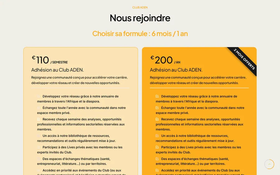 Club ADEN — choix de la formule d’adhésion.