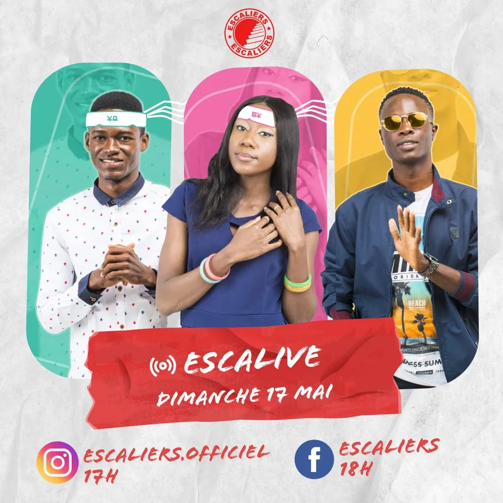 « Escalive — dimanche 17 mai », live Instagram 17h, Facebook 18h. Visuel d’archive Escaliers.